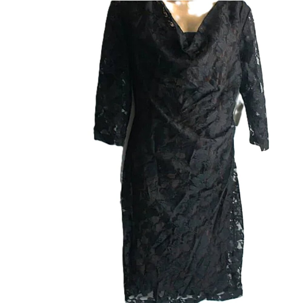 Coldwater Creek Lace Floral Cowl Neck Ruched Formal Dress size 16  NWTS